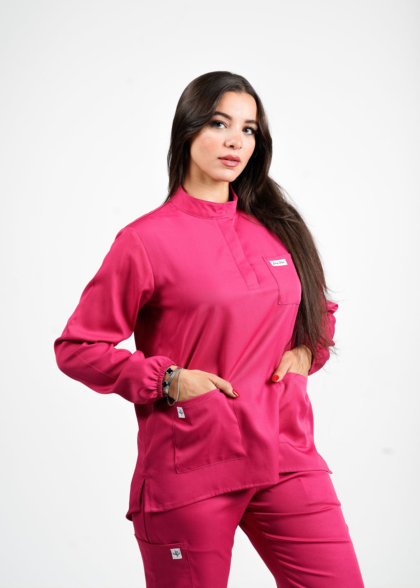Lisbonne - Rose fuchsia Col Officier avec Manche