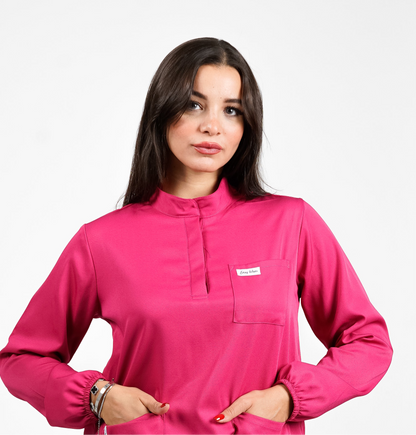 Lisbonne - Rose fuchsia Col Officier avec Manche