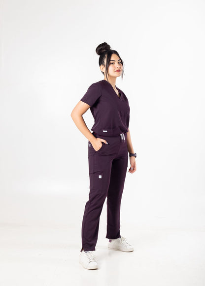 AUBERGINE SCRUBS - COL V AVEC DEMI MANCHE