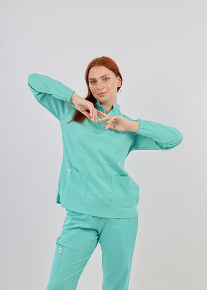 MARYLAND SCRUBS - COL OFFICIER AVEC MANCHE AQUAMARINE