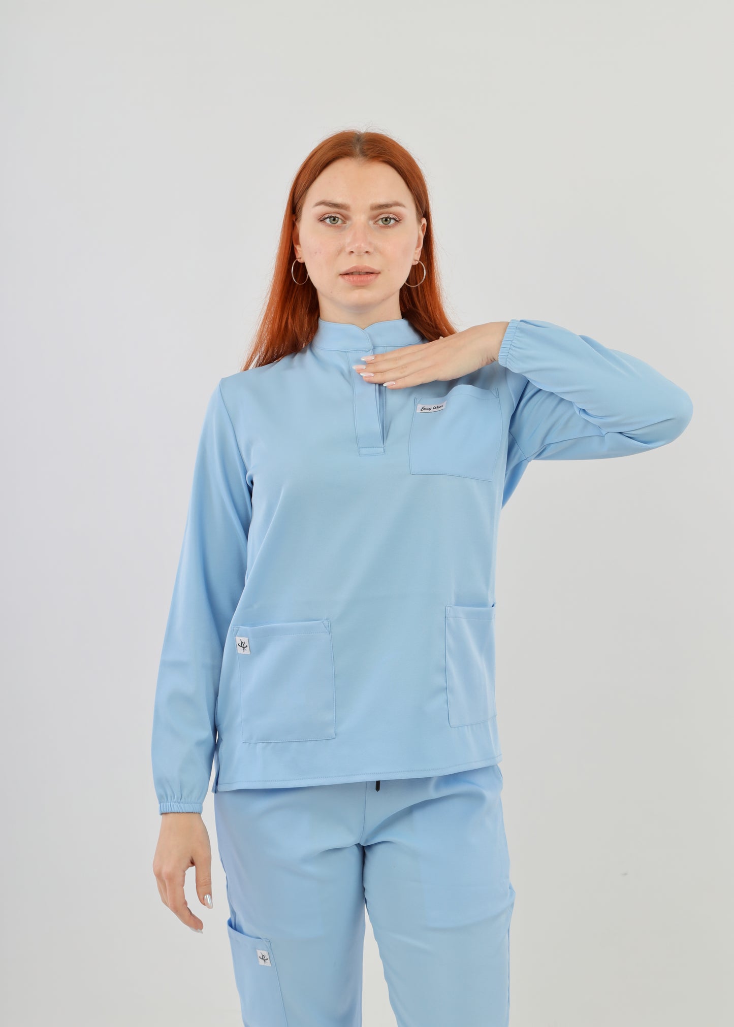 OKLAHOMA SCRUBS - COL OFFICIER AVEC MANCHE SKY BLUE