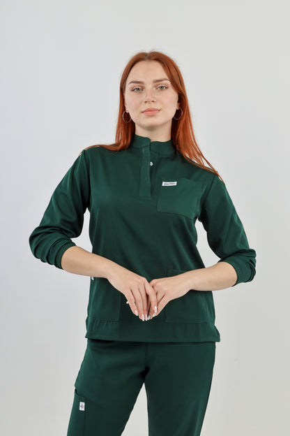 NEBRASKA SCRUBS - COL OFFICIER AVEC MANCHE FOREST GREEN