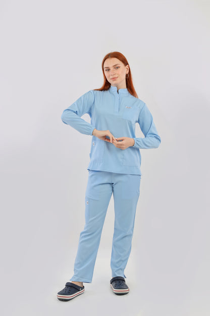 OKLAHOMA SCRUBS - COL OFFICIER AVEC MANCHE SKY BLUE