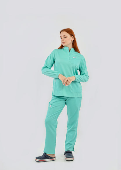 MARYLAND SCRUBS - COL OFFICIER AVEC MANCHE AQUAMARINE