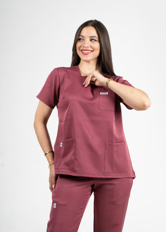 Vieux Rose Scrubs - Col Tunisien