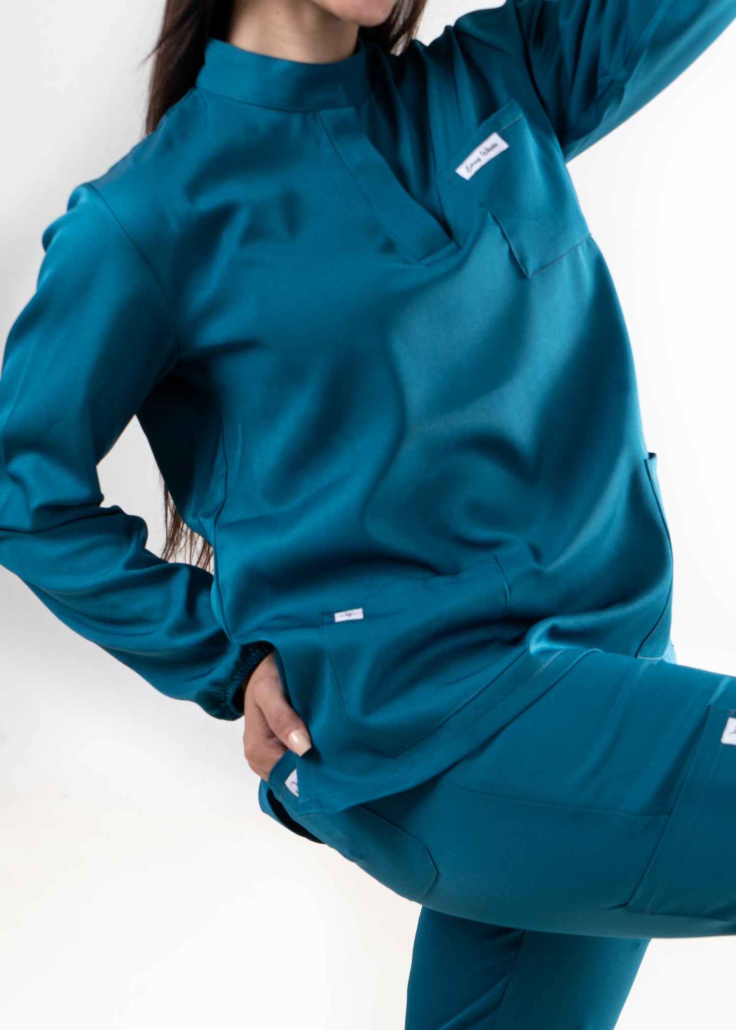 BLEU CANARD SCRUBS - COL OFFICIER AVEC MANCHE