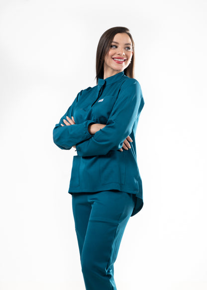 BLEU CANARD SCRUBS - COL OFFICIER AVEC MANCHE