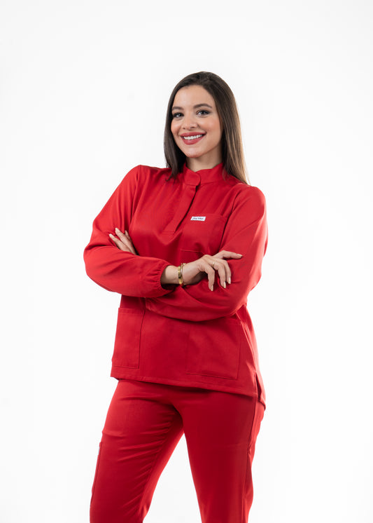 MARRAKECH ROUGE SCRUBS - COL OFFICIER AVEC MANCHE